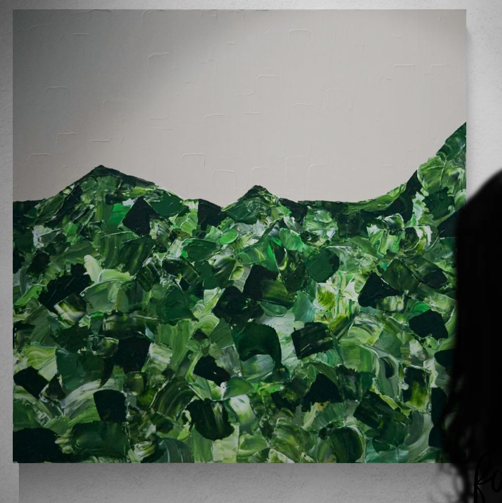 Thicket — the largest work from the residency, a dense field of greens built on chromium oxide